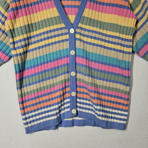 VTG Country Shop Cardigan Sweater Sz S* Multi Rainbow Striped Cotton Union Made - Picture 3 of 15